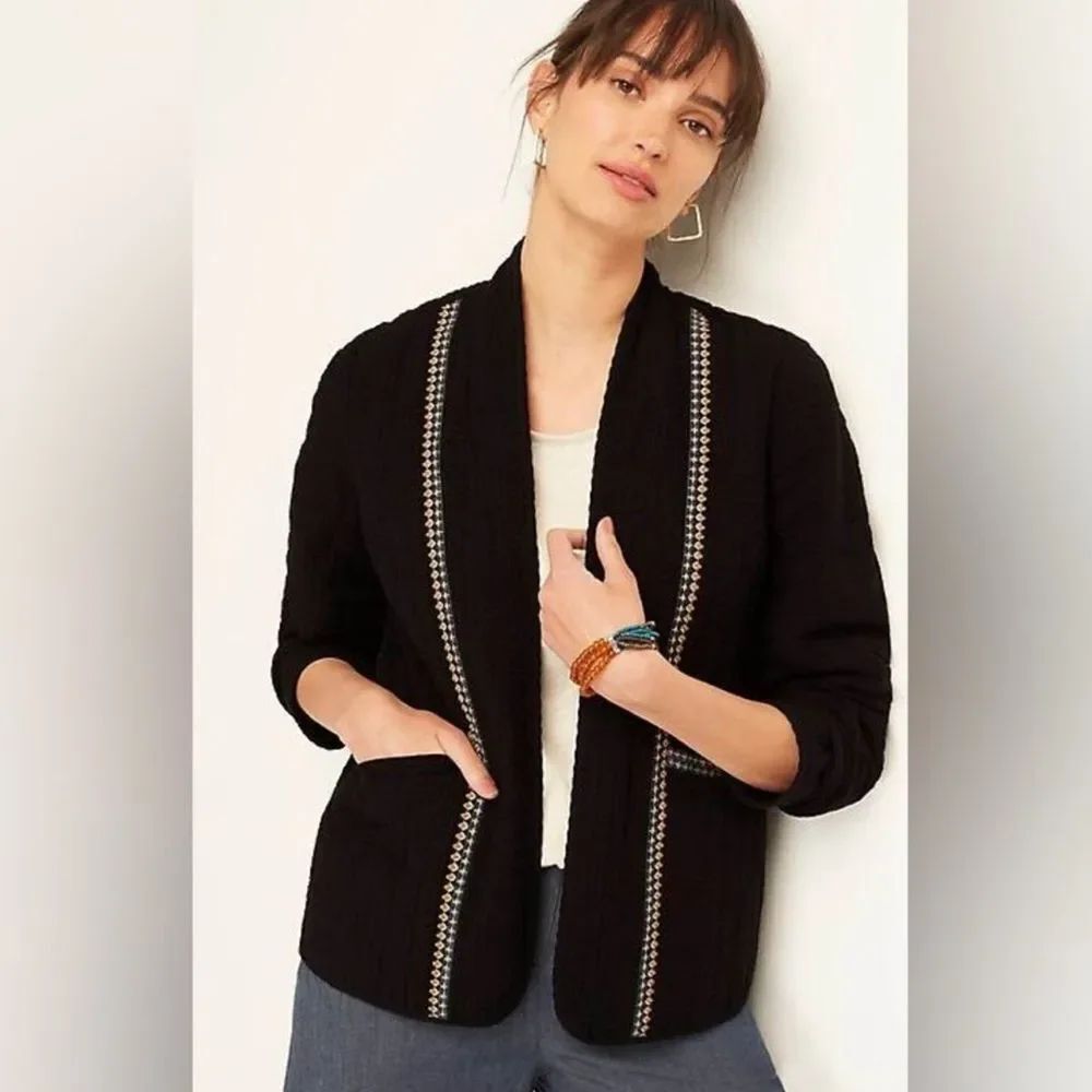 J.Jill Black Cotton Blend Stripe Quilted Jacket S Minimalist Chic Cottage Boho